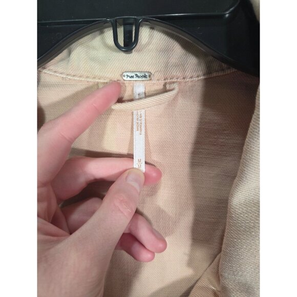 Free People Jacket Moto Washed Rose Pink Denim Lace Up Sides Belted Zippers M - Picture 4 of 4